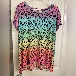 Honeyme Vibrant Pink and Blue Animal Print Top